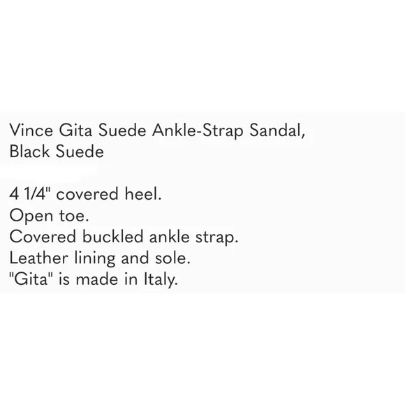 VINCE “GITA” Black Suede Ankle Strap Heeled Sandal Size 8 - Picture 9 of 9